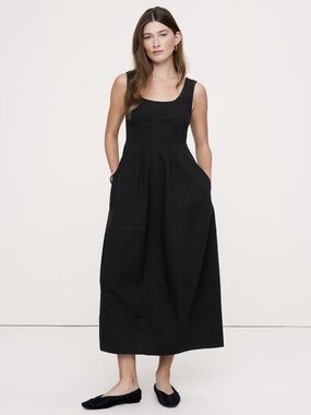 Banana Republic Stretch-Cotton Barrel Midi Dress // Black #852167